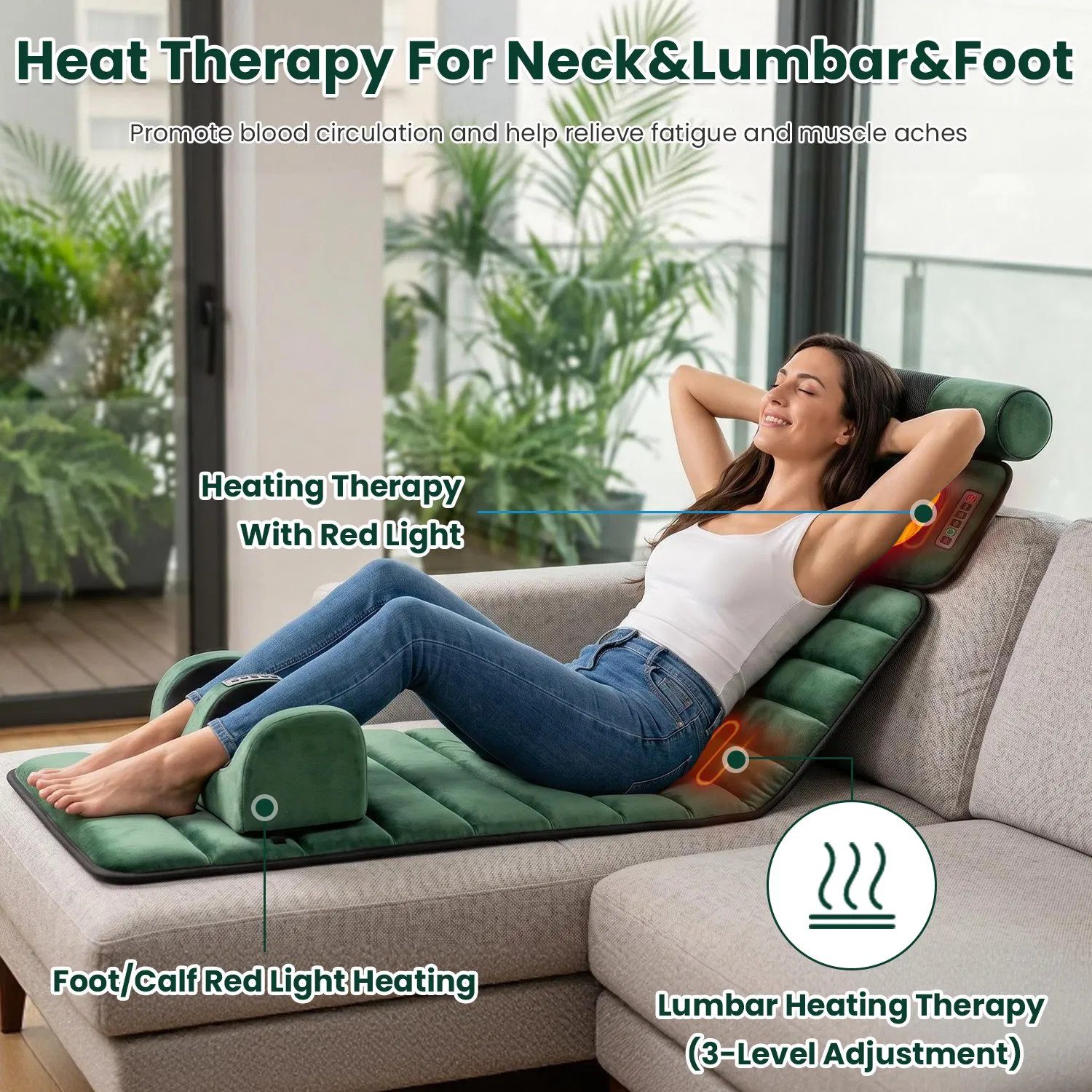 Full Body Massage Pad with Separable Shiatsu Neck & Foot Massagers, Adjustable Inflatable Waist Pillow 3 Heat Levels Custom Vibration Settings Foldable Design with Carry Bag - Image 4
