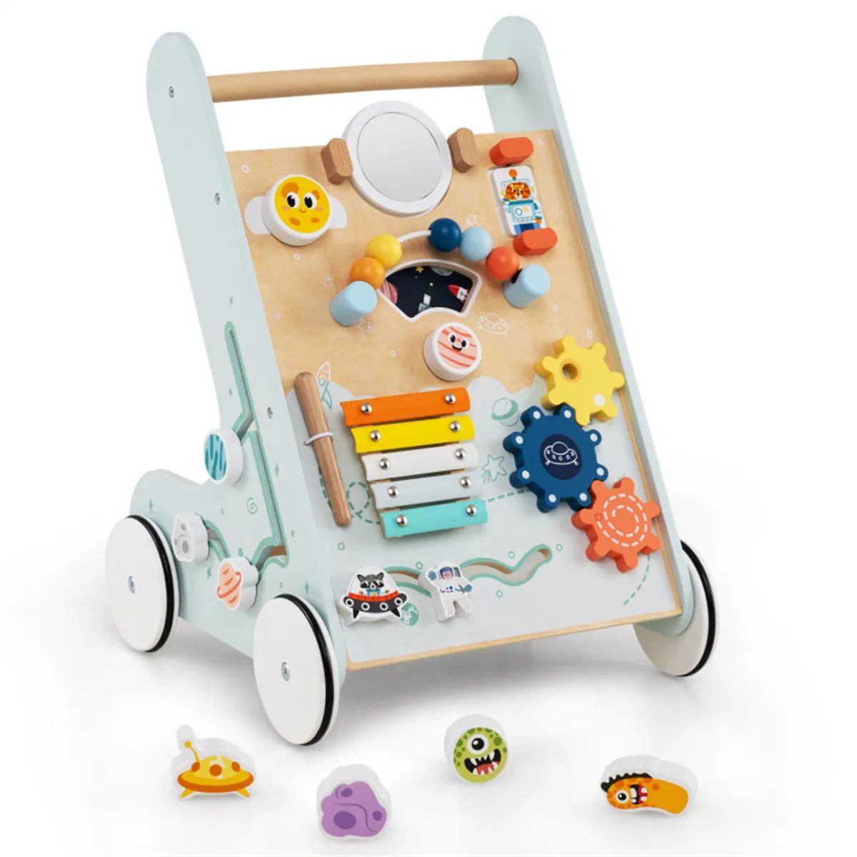 8-in-1 Wooden Baby Walker Push and Pull Learning Activity Center with Wheels for Toddlers 1+ Years Old - Image 2