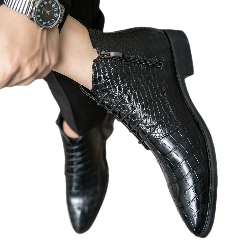 Men's Hundred Casual Snakeskin Pattern Pointed Toe Leather Shoes - Image 9
