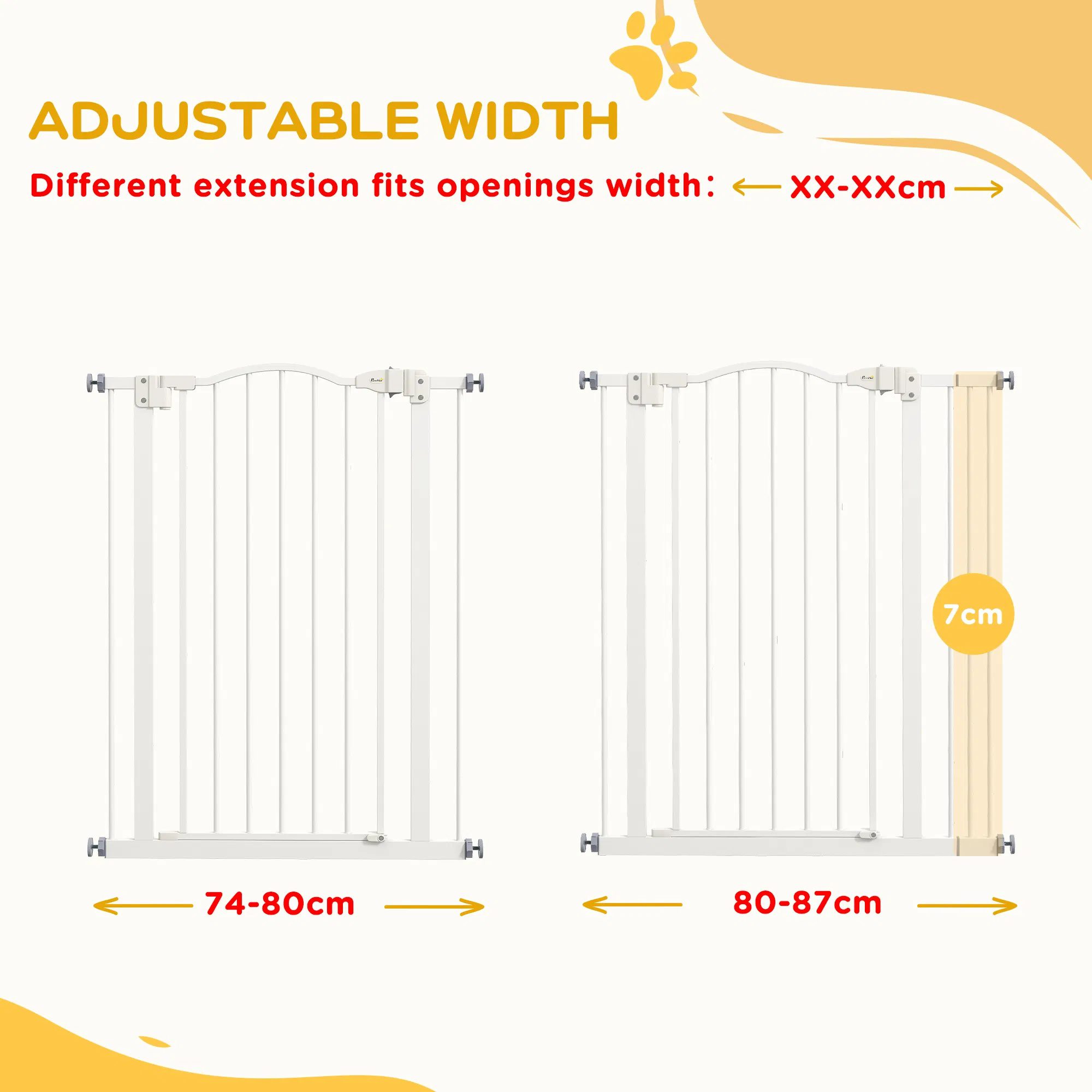 Extra Tall Dog Gate with Door, Pressure Fit, Auto Close, Double Locking for Doorways Hallways Stairs, 29"-34", White - Image 6