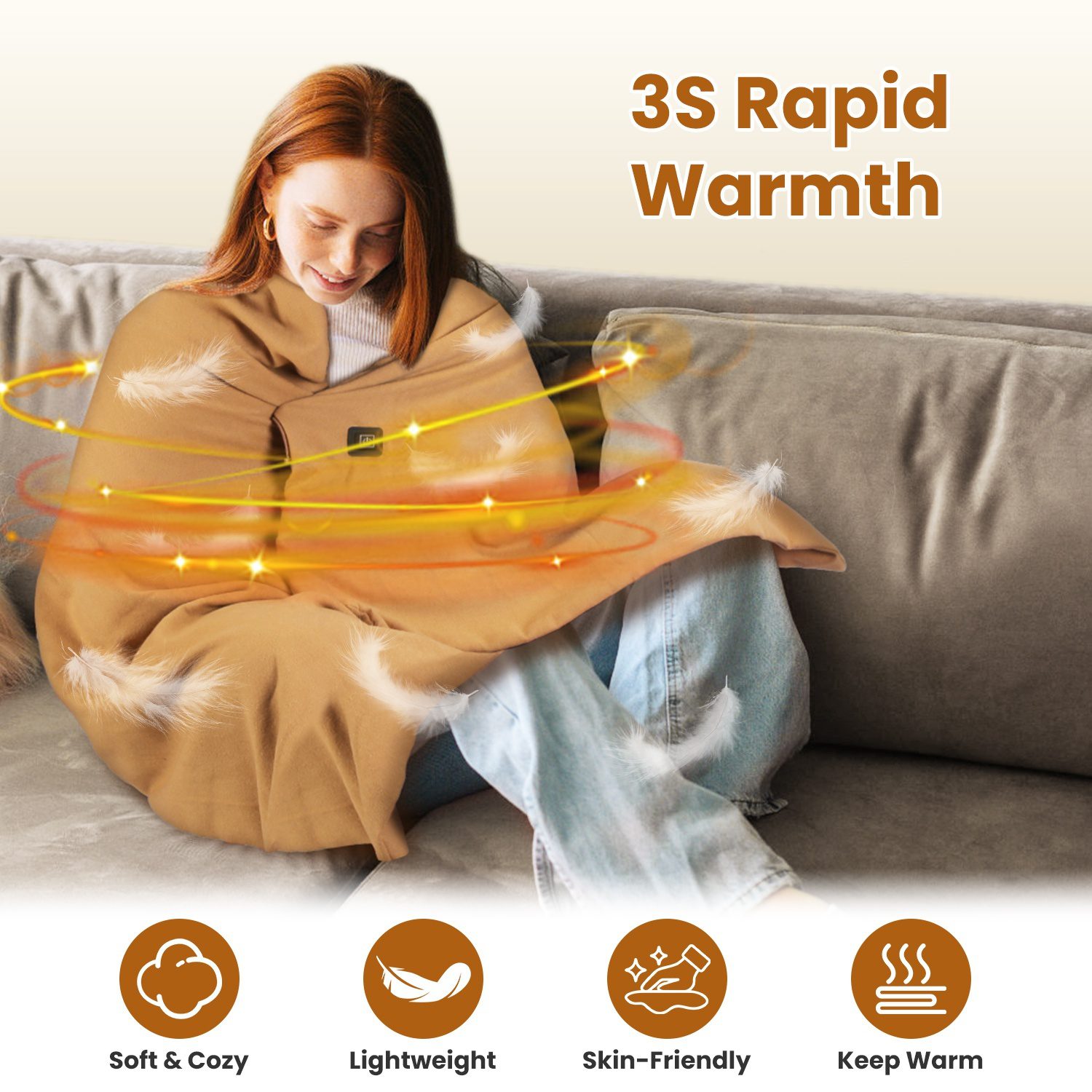 1Pc 79x24In USB Heated Shawl With Teasel Wearable Heating Blanket Electric Throw Wrap Indoor Outdoor With Zipper 3 Heating Levels Machine Washable For Outdoor Home Office - Image 10