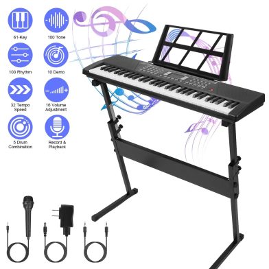 61-Key Multifunctional Piano Toy, 100 Tones & Rhythms with Microphone, Recording Function & Sheet Music Stand, Educational Keyboard for Kids Beginners