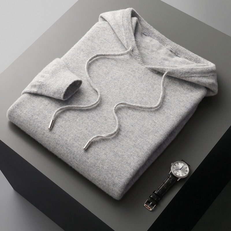 Pullover Hooded Solid-color Knitted Sweater Hoodie - Image 4