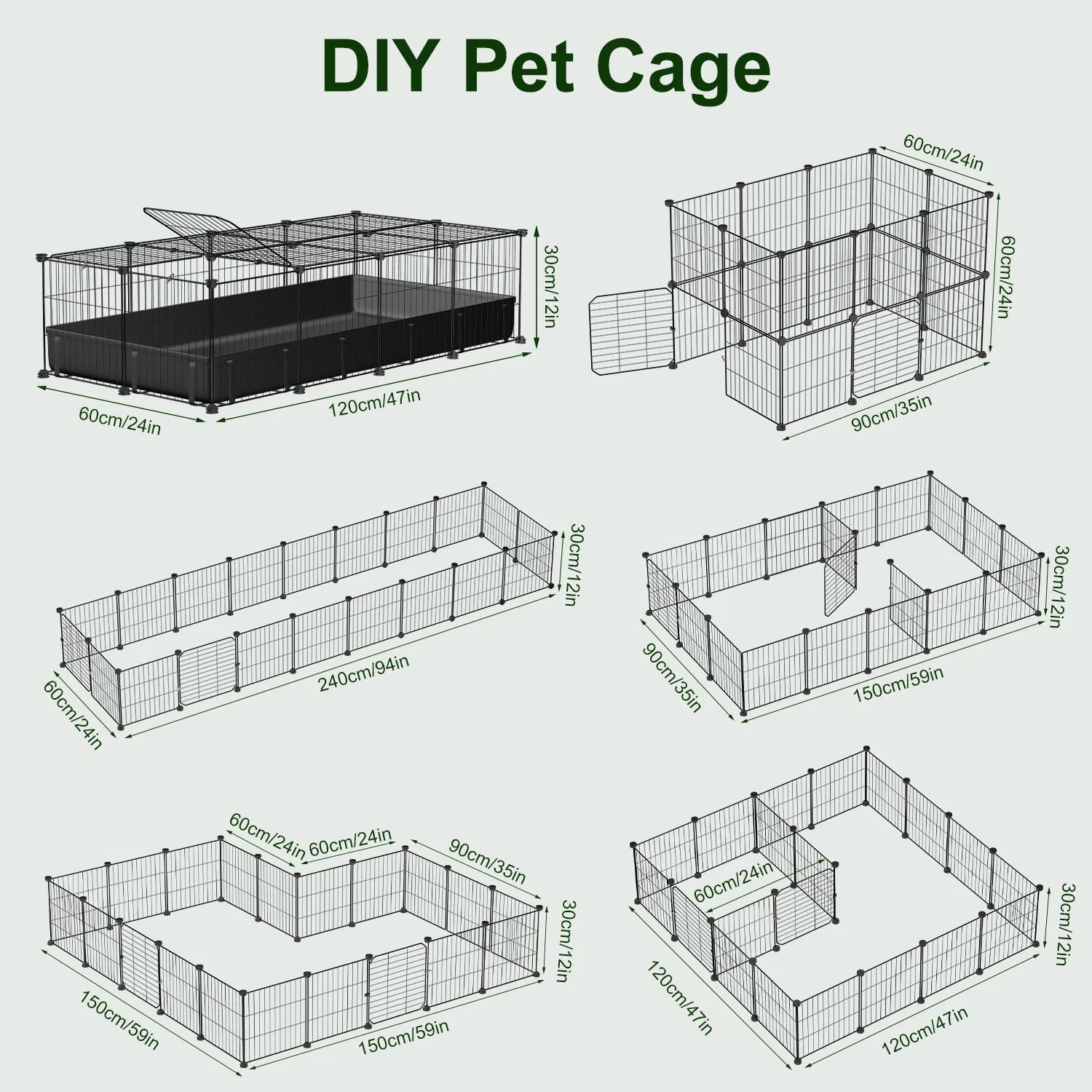 47x24x12" Guinea Pig Cage Small Animal Playpen DIY Metal Pet Enclosure with 20 Panels Waterproof Floor Mat for Hedgehogs Chickens Ducklings Rabbits Hamsters - Image 6