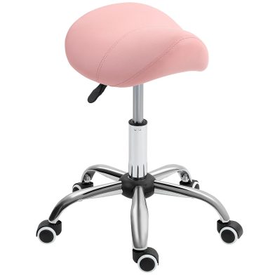 Cosmetic Stool Rotate Height Adjustable Salon Massage Spa Chair Hydraulic Rolling Faux Leather Saddle Stool, Pink