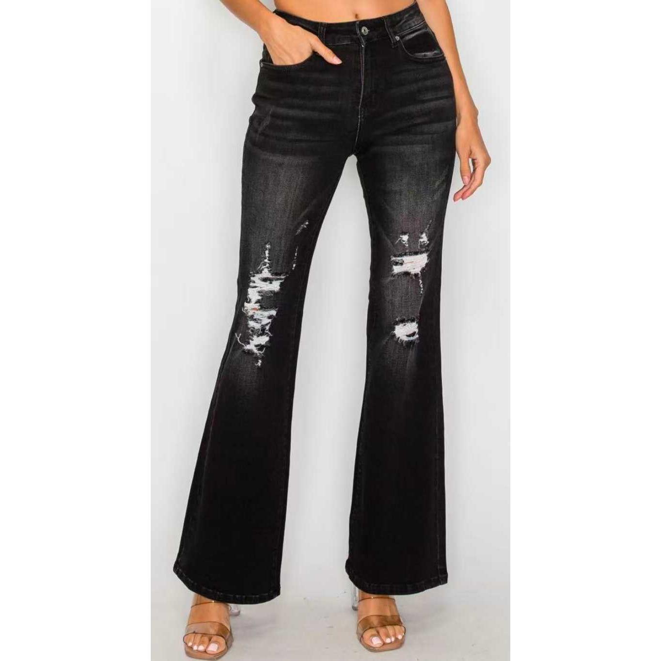 Black Low Waist Bell Bottom Jeans - Stretchy Slim Fit Fashion Denim - Image 9