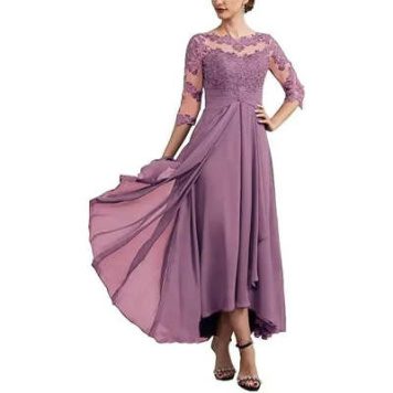 Lace Applique Chiffon Dress Mid-sleeve Mom Dress - Image 8