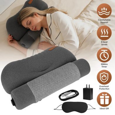 Heated Bed Pillow for Neck Pain, 55D Zero Pressure Memory Foam with 3 Heat Settings,Skin-Friendly Memory Foam Neck Support Pillow with Eye Mask, Perfect Gift for Men Women