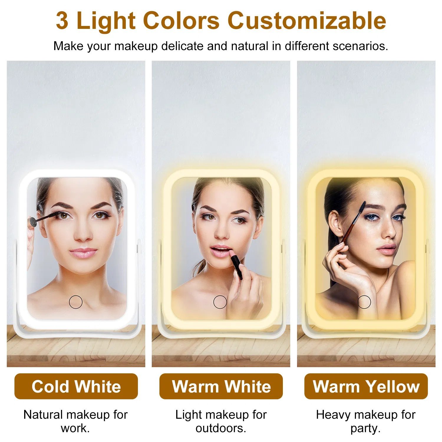 10X Magnifying Lighted Makeup Mirror Double Sided Travel Makeup Mirror with 3 Light Colors Touch Screen USB Rechargeable GPCT5207 - Image 5