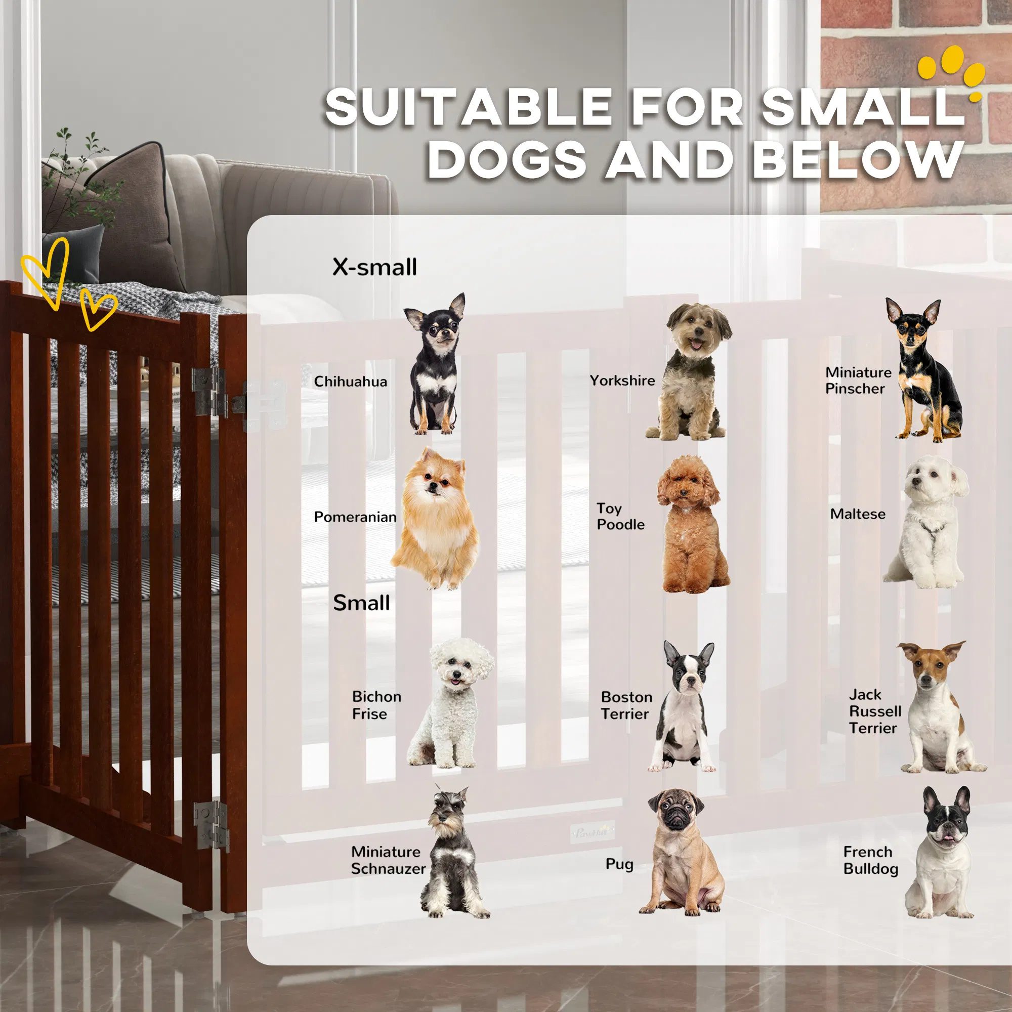 Foldable Dog Gate with Door, 4 Panels Fressstanding Pet Gate, Brown - Image 3