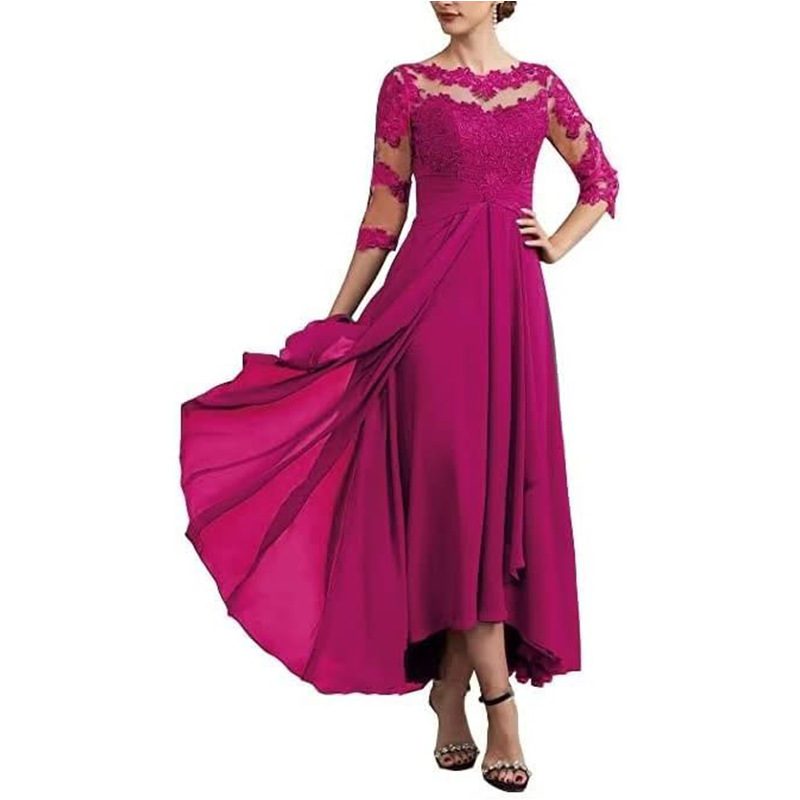 Lace Applique Chiffon Dress Mid-sleeve Mom Dress - Image 10