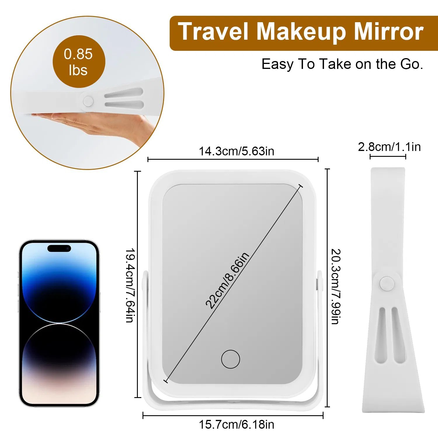 10X Magnifying Lighted Makeup Mirror Double Sided Travel Makeup Mirror with 3 Light Colors Touch Screen USB Rechargeable GPCT5207 - Image 9
