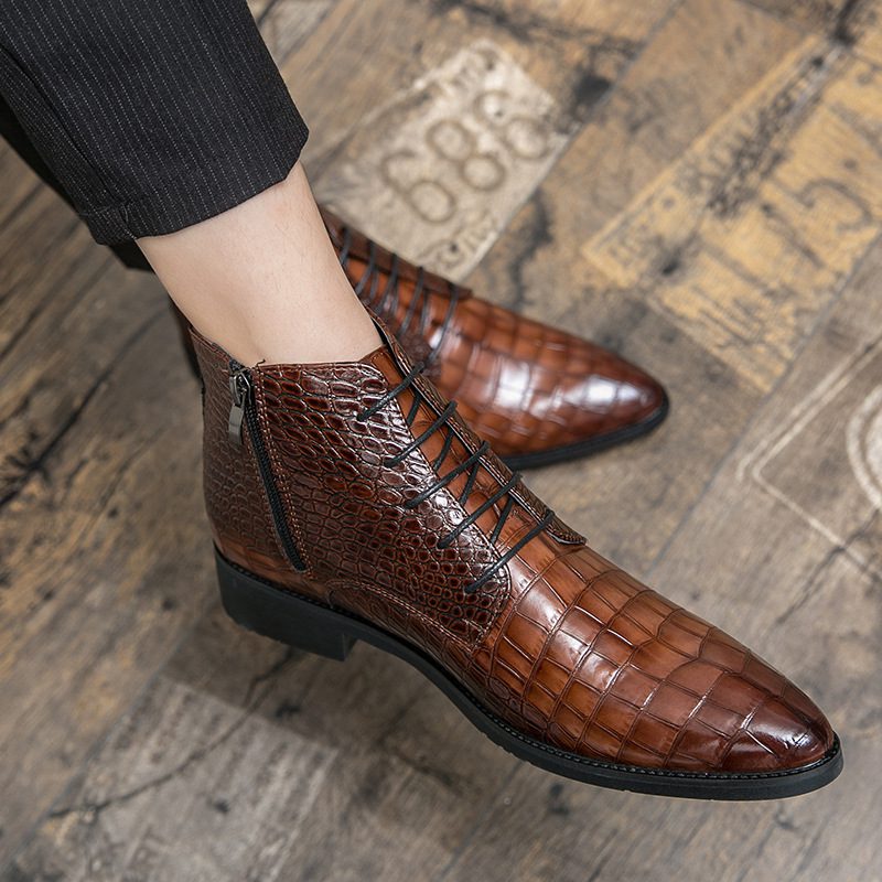 Men's Hundred Casual Snakeskin Pattern Pointed Toe Leather Shoes - Image 6