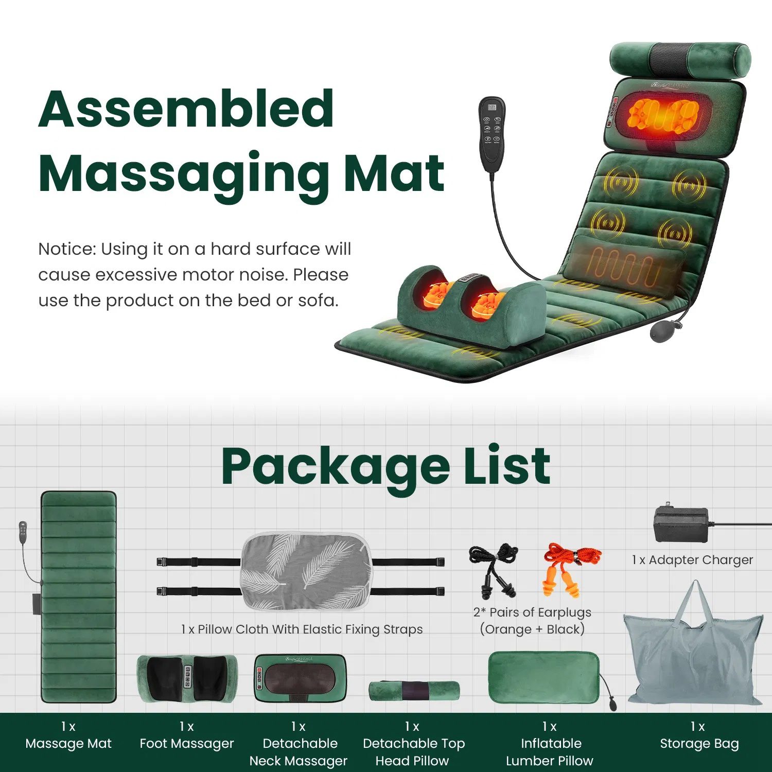 Full Body Massage Pad with Separable Shiatsu Neck & Foot Massagers, Adjustable Inflatable Waist Pillow 3 Heat Levels Custom Vibration Settings Foldable Design with Carry Bag - Image 8