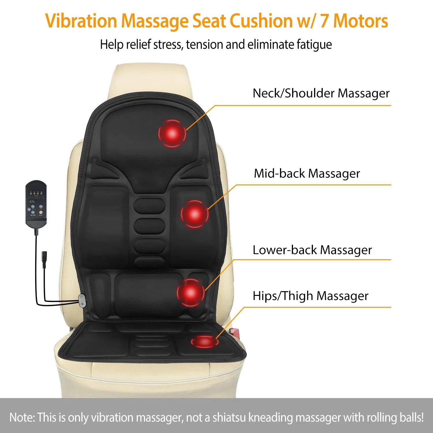Back Massager Cushion Electric Massage Car Seat Cushion Chair Pad w/ Heating Function 8 Vibration Modes 3 Intensity Levels - Image 3