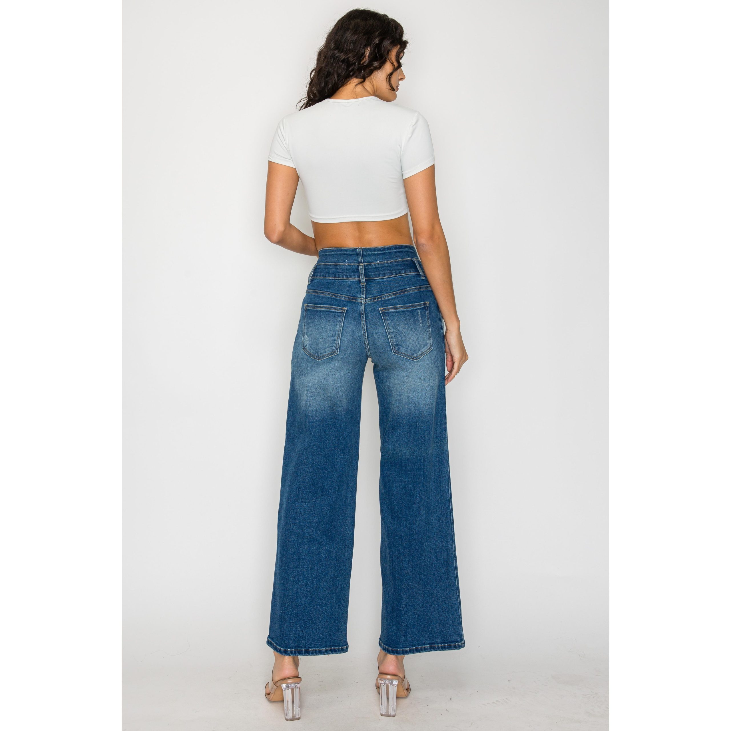 Women's Medium Blue Elastic Waist Jeans - Wide Leg Casual Denim - Image 10