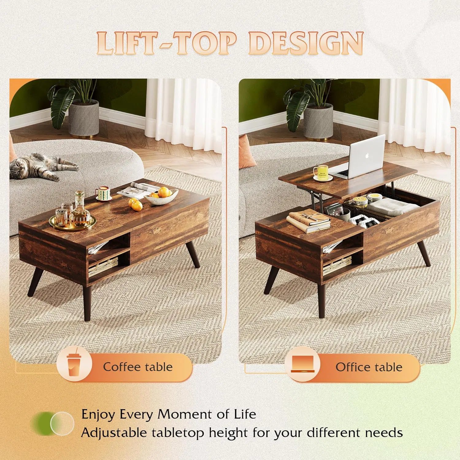 Elevating Coffee Table And Coffee Table with Hidden Compartments on The Tabletop, Dining Table with Open Compartments, Suitable for Living Rooms, Offices, And Apartments - Image 4