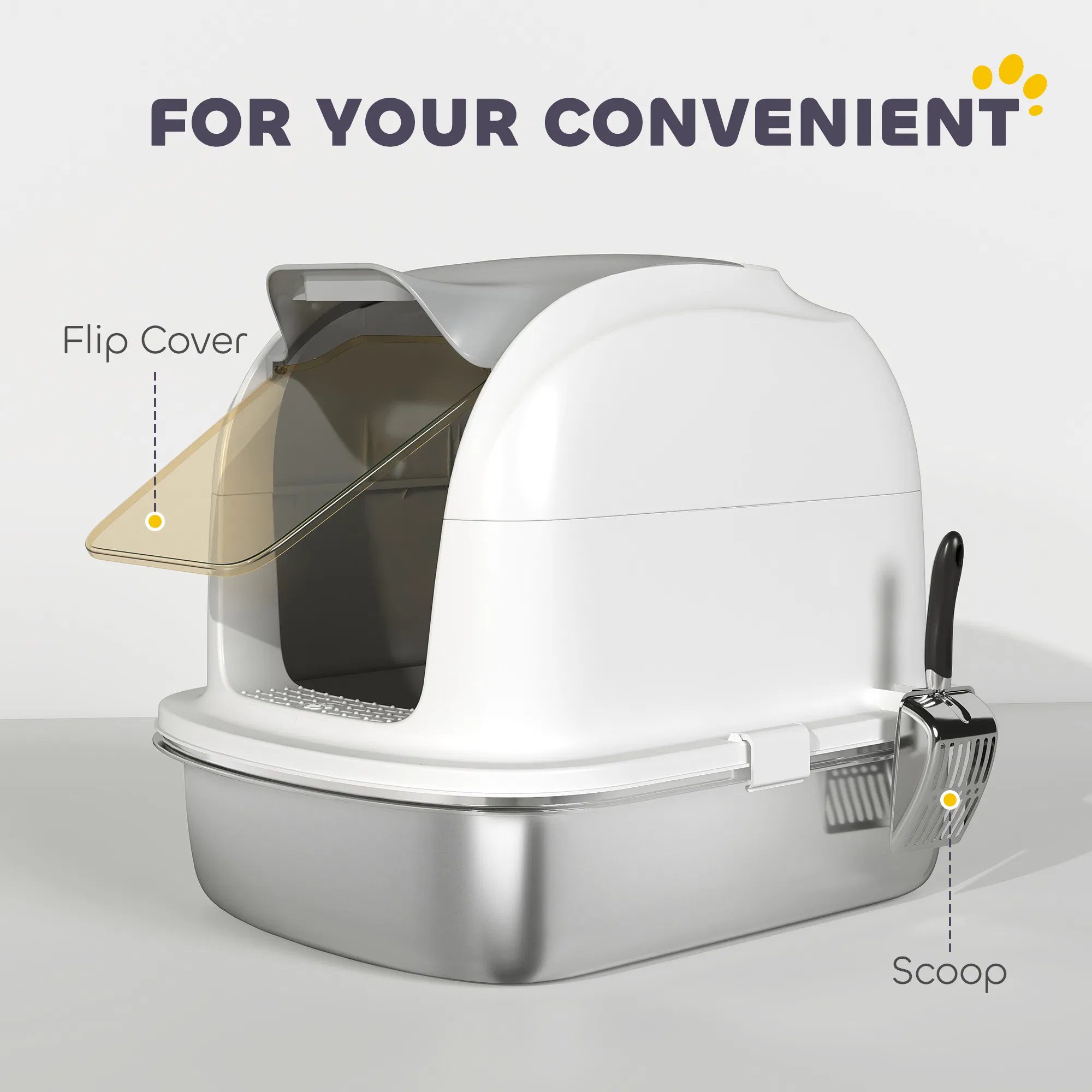 XL Stainless Steel Cat Litter Box with Lid for Big Cats, Enclosed Cat Litter Box with Flip Cover, Scoop - Image 6