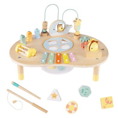 7-in-1 Wooden Baby Activity Table 12M+ Sensory Play Table with Music & Shape Sorting