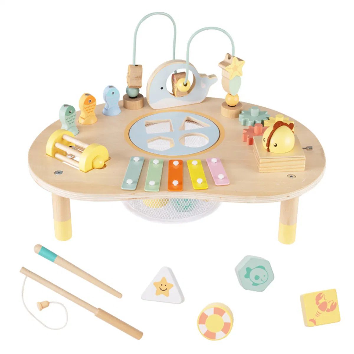 7-in-1 Wooden Baby Activity Table 12M+ Sensory Play Table with Music & Shape Sorting
