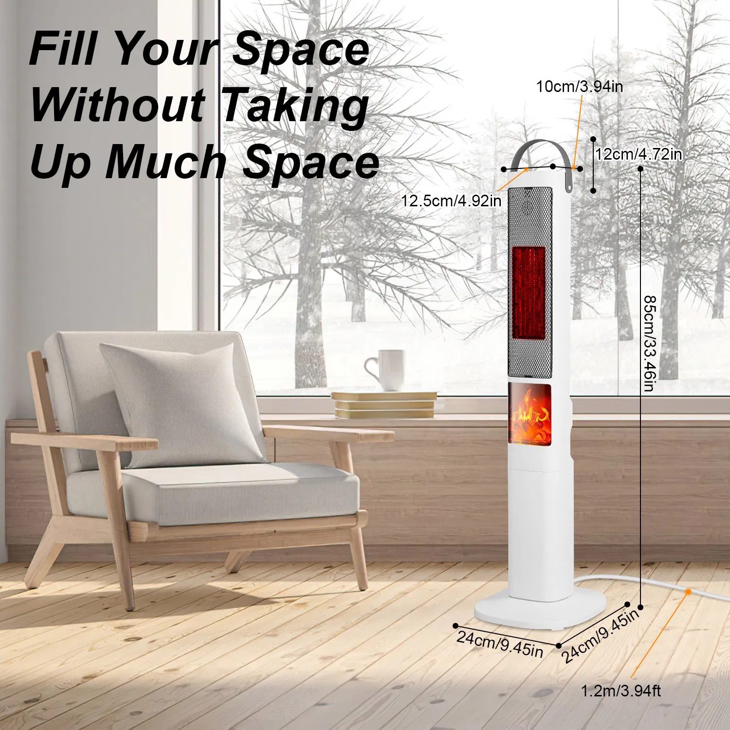 3-in-1 Quiet Space Heater - 120° Wide Coverage, 3D Fireplace Effect, Timer & Remote, Portable Indoor Heater with Multiple Protections - Image 8