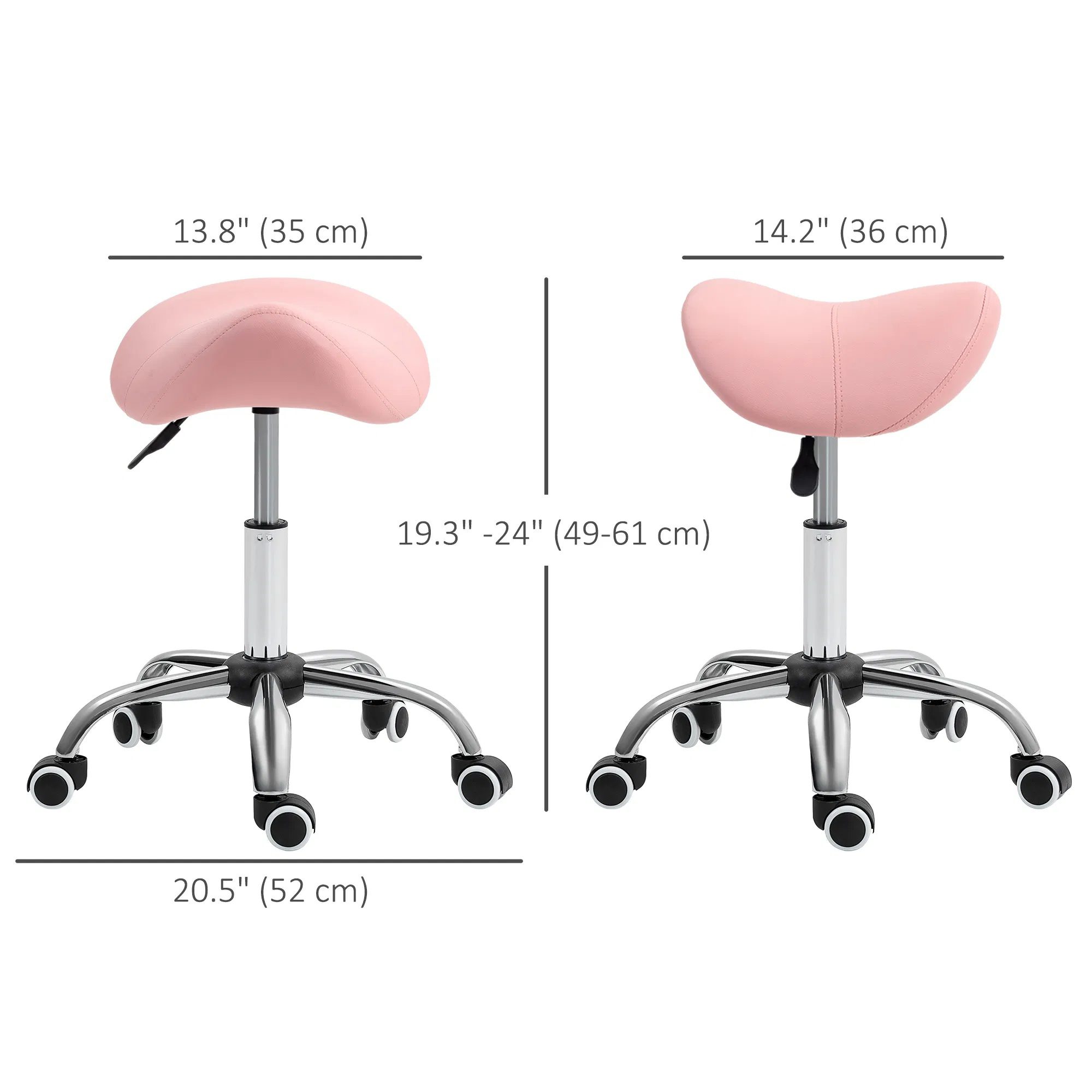 Cosmetic Stool Rotate Height Adjustable Salon Massage Spa Chair Hydraulic Rolling Faux Leather Saddle Stool, Pink - Image 2