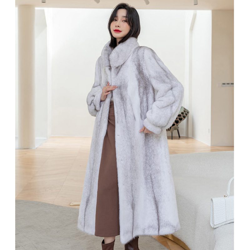 Fashionable Stylish Stand-up Collar Thermal Light Mink Fur Coat - Image 3