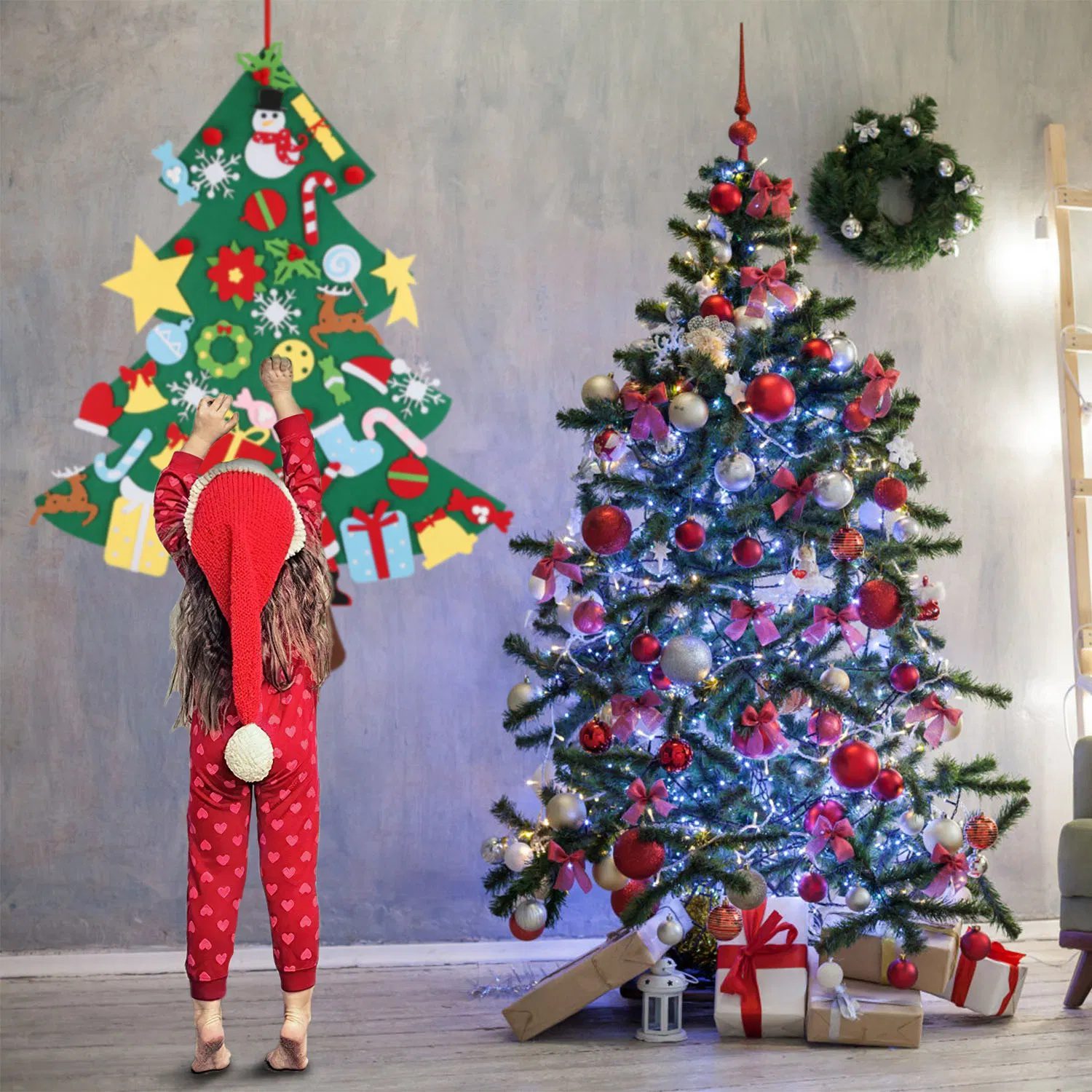 DIY Felt Christmas Tree 41Pcs Detachable Ornaments for Kids Toddler Wall Hanging Christmas Decoration Xmas Gift - Image 8