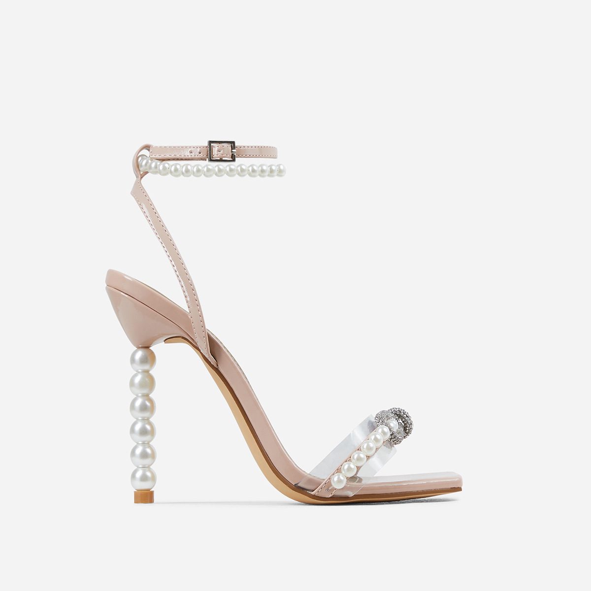 Square Toe Stiletto Heel Heels Rhinestone Bow Pearl Strap European And American Large Size Women's Shoes - Image 3