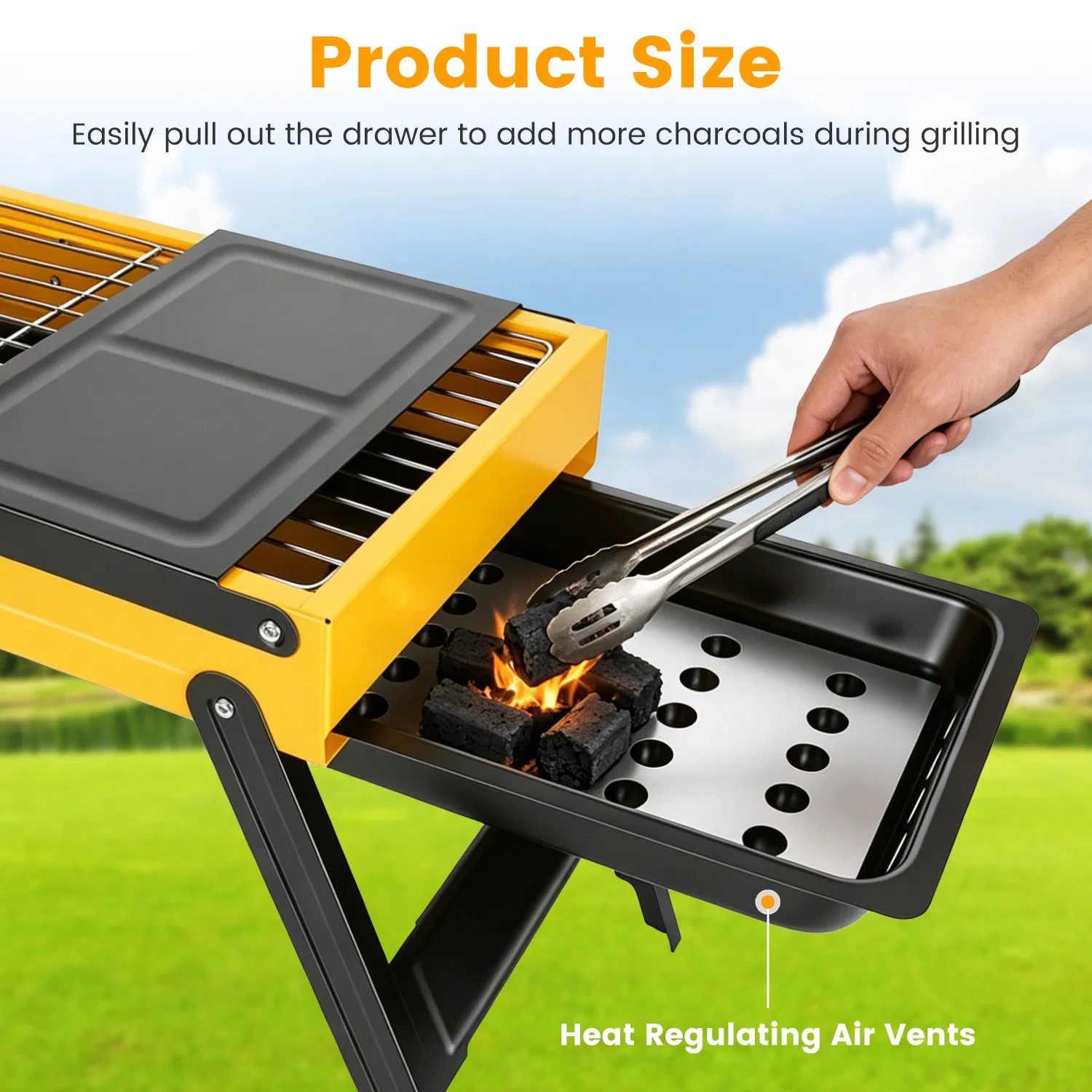Multi-Function Portable Charcoal Grill with Prep Side Tables, Powder Coated Foldable BBQ for Camping Picnic RV Backyard Party - Image 10