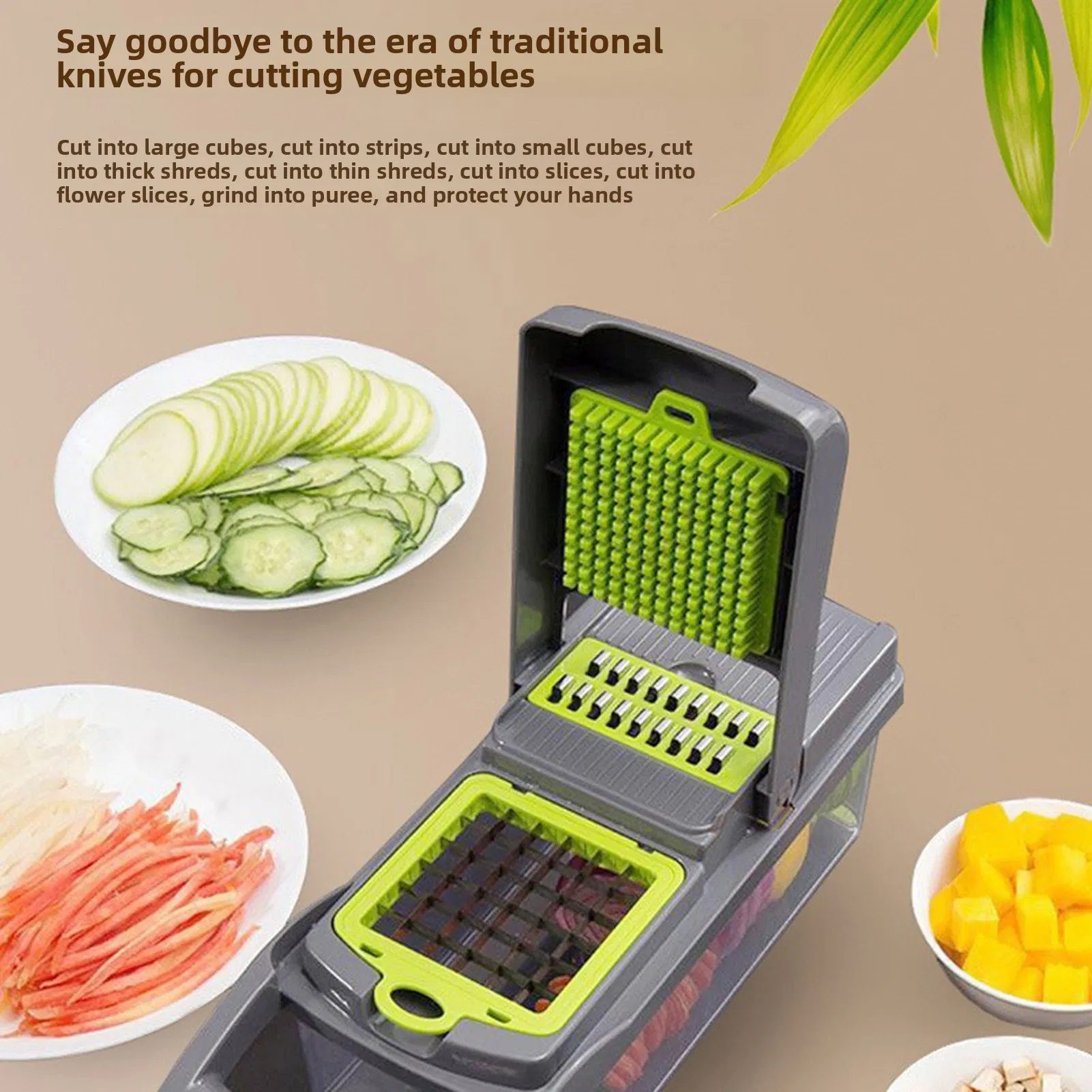 Vegetable Chopper Dicer with Container | Cheese Grater Mandoline Slicer Cabbage Shredder French Fry Cutter Stainless Steel for Veggie Onion Potato Fruit Food, Manual Hand Cooking Gadget for Kitchen - Image 8