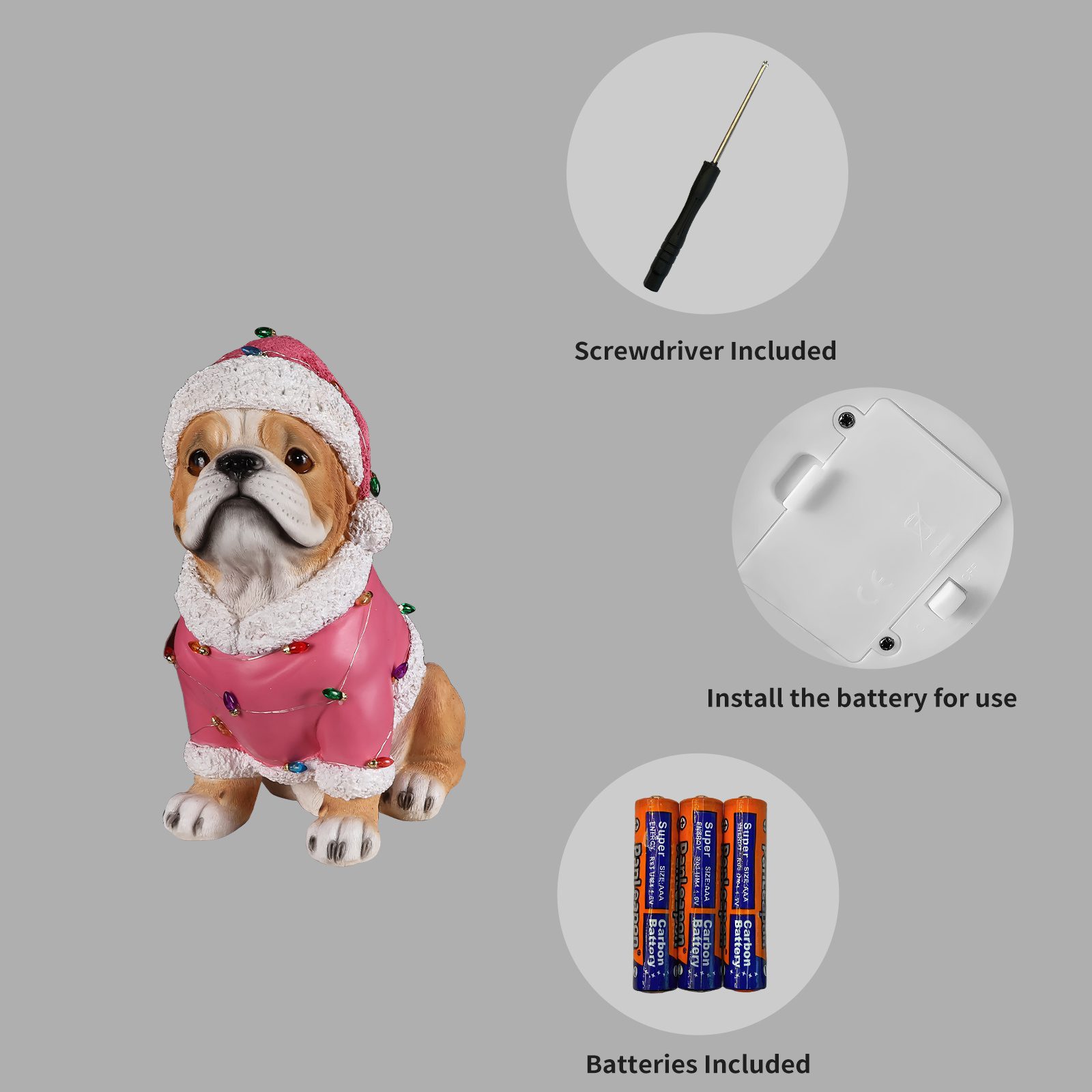 Christmas Pug Statue, Holiday Dog Figurine in Pink Santa Outfit - Image 4