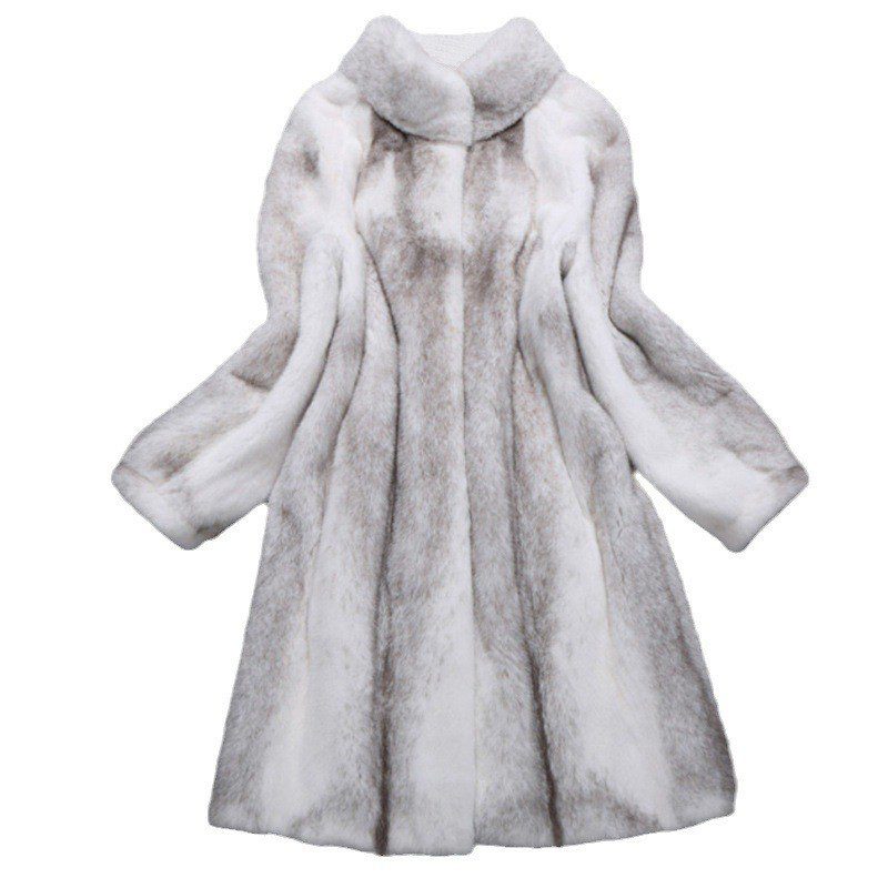 Fashionable Stylish Stand-up Collar Thermal Light Mink Fur Coat - Image 6
