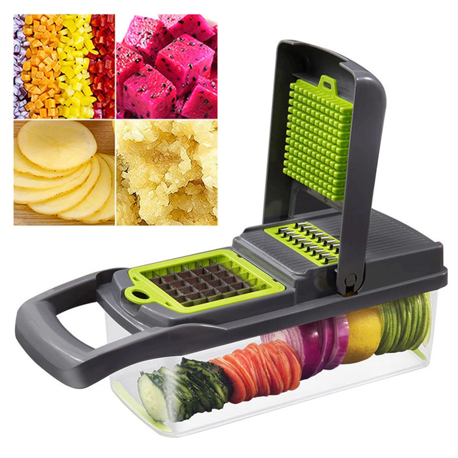 Vegetable Chopper Dicer with Container | Cheese Grater Mandoline Slicer Cabbage Shredder French Fry Cutter Stainless Steel for Veggie Onion Potato Fruit Food, Manual Hand Cooking Gadget for Kitchen - Image 10
