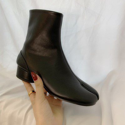 Split Toe Boots Women's Horseshoe High Heel Ankle Boots Pig Mid-leg Boots - Image 3