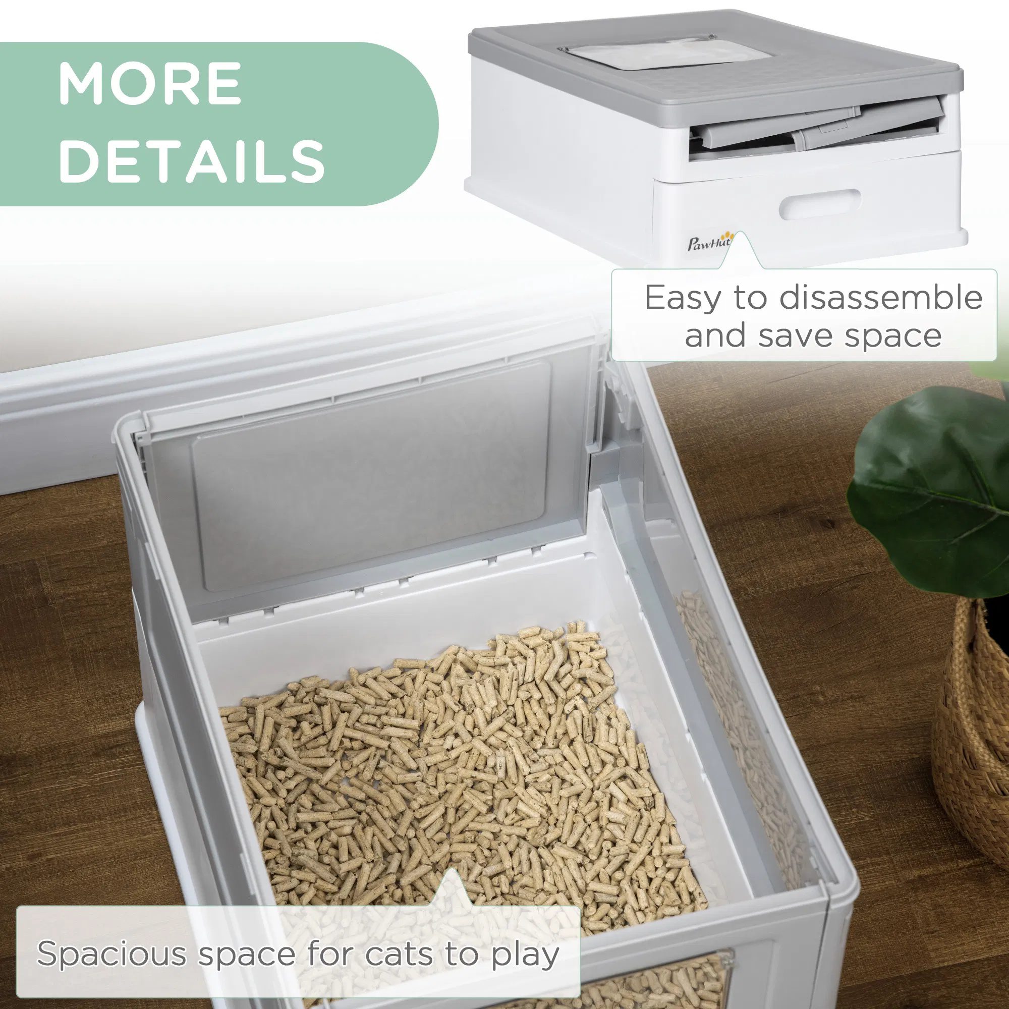 Top Entry Enclosed Kitty Litter Box with Scoop, Tray, Front Entry, Large Space, Foldable, Portable, Grey - Image 3