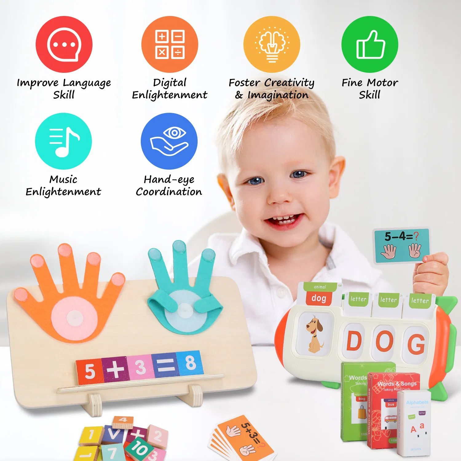 Talking Flash Cards and Finger Counting Math Board Interactive Learning Toys for Kids Aged 3+ Number Alphabet Words Song Learning - Image 5