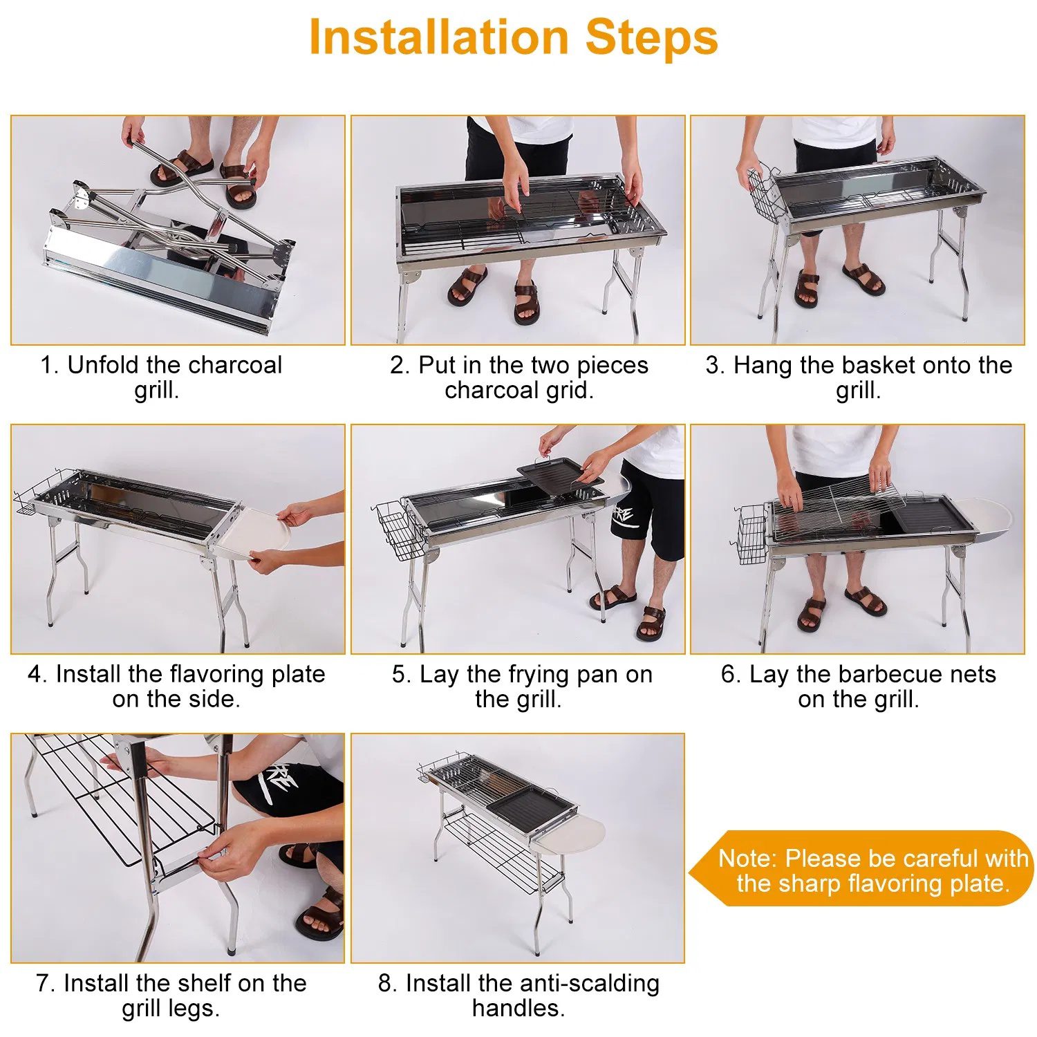 Foldable BBQ Grill Portable Charcoal Barbeque Grill Stainless Steel BBQ Grill For Picnic Camping Backyard Cooking - Image 3