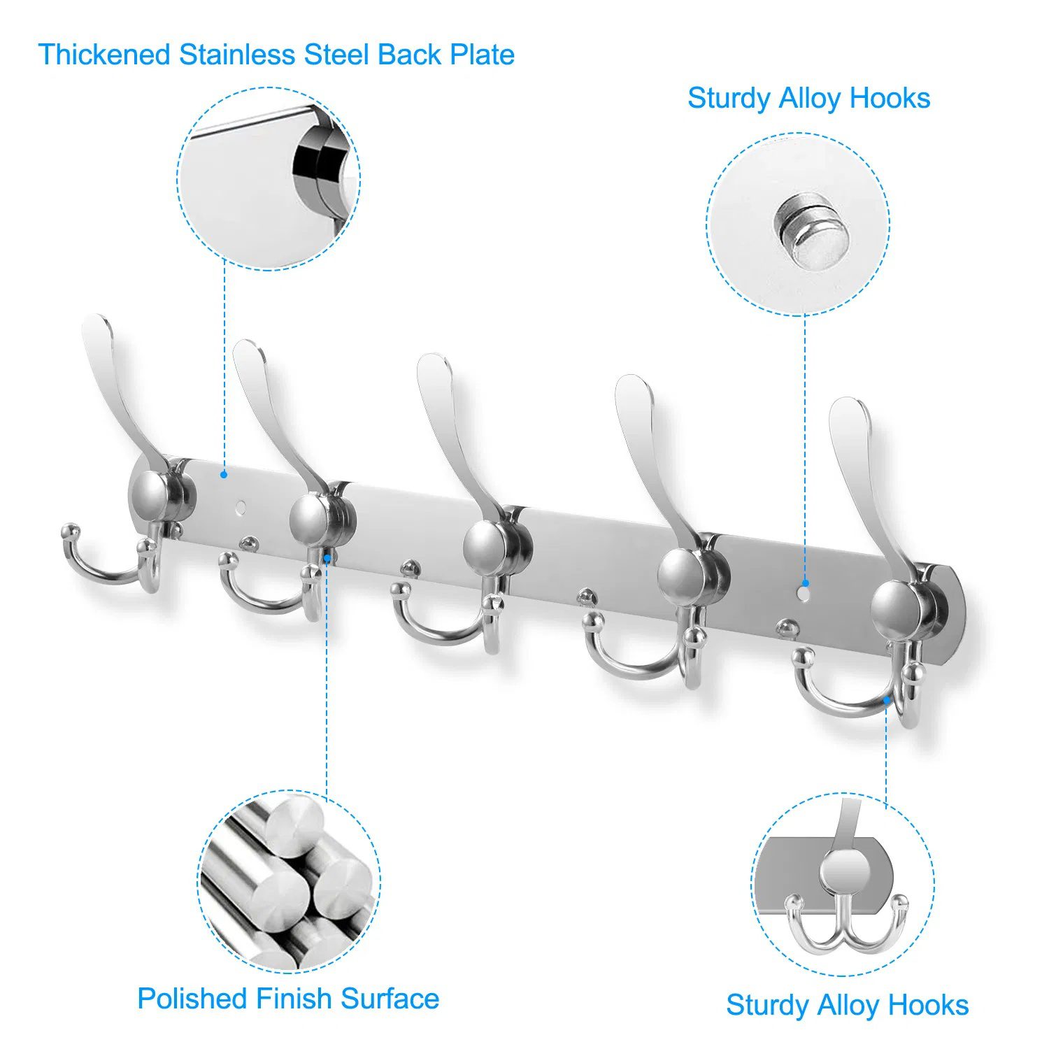 Wall Mount Coat Hook 15 Hooks Stainless Steel Clothes Hangers Rack Robe Hat Towels Hook Coat Rack Hook - Image 2