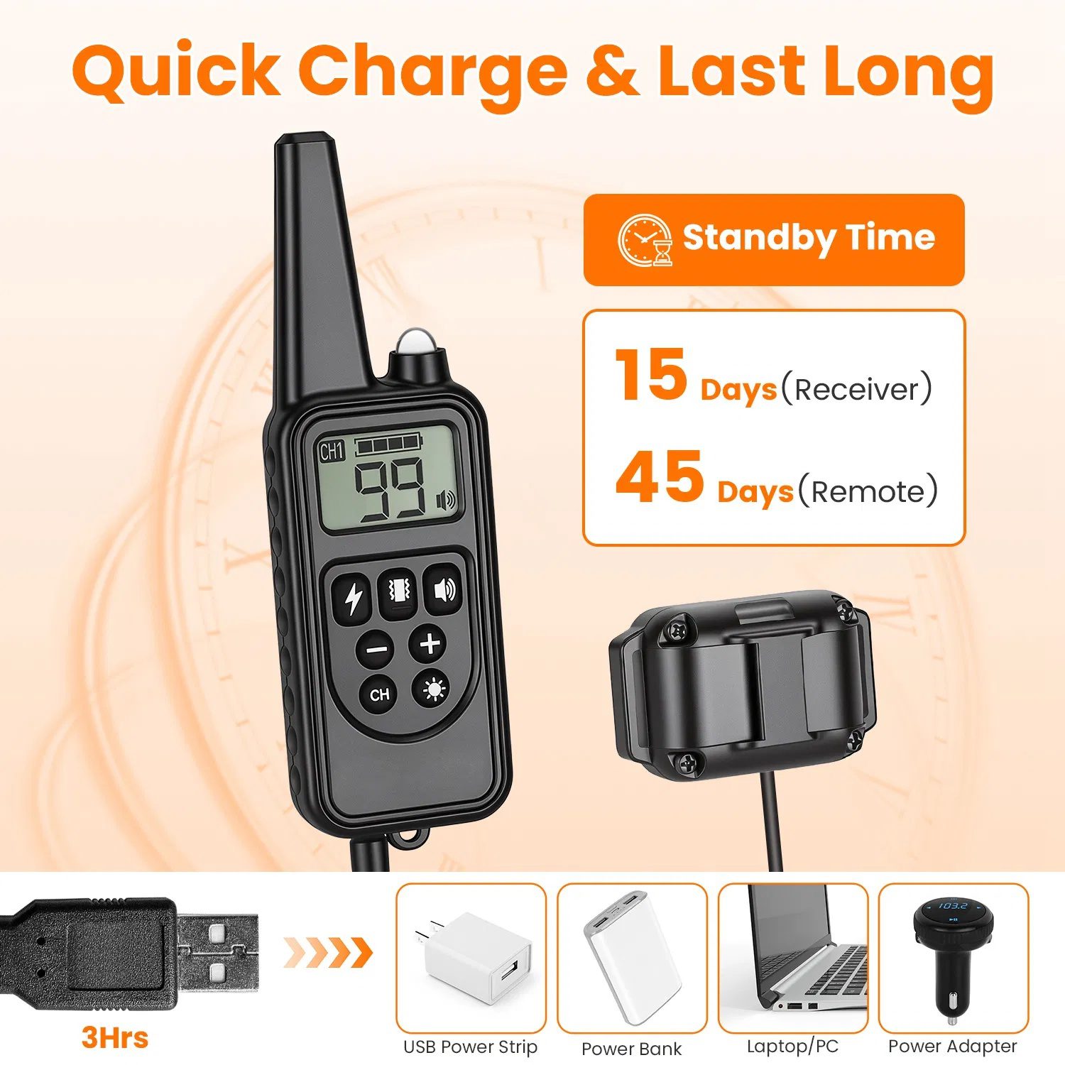 Dog Training Collar with Remote Rechargeable Dog Training Collar IP68 Waterproof with 4 Training Modes 3 Channels for Medium and Small Dogs - Image 3