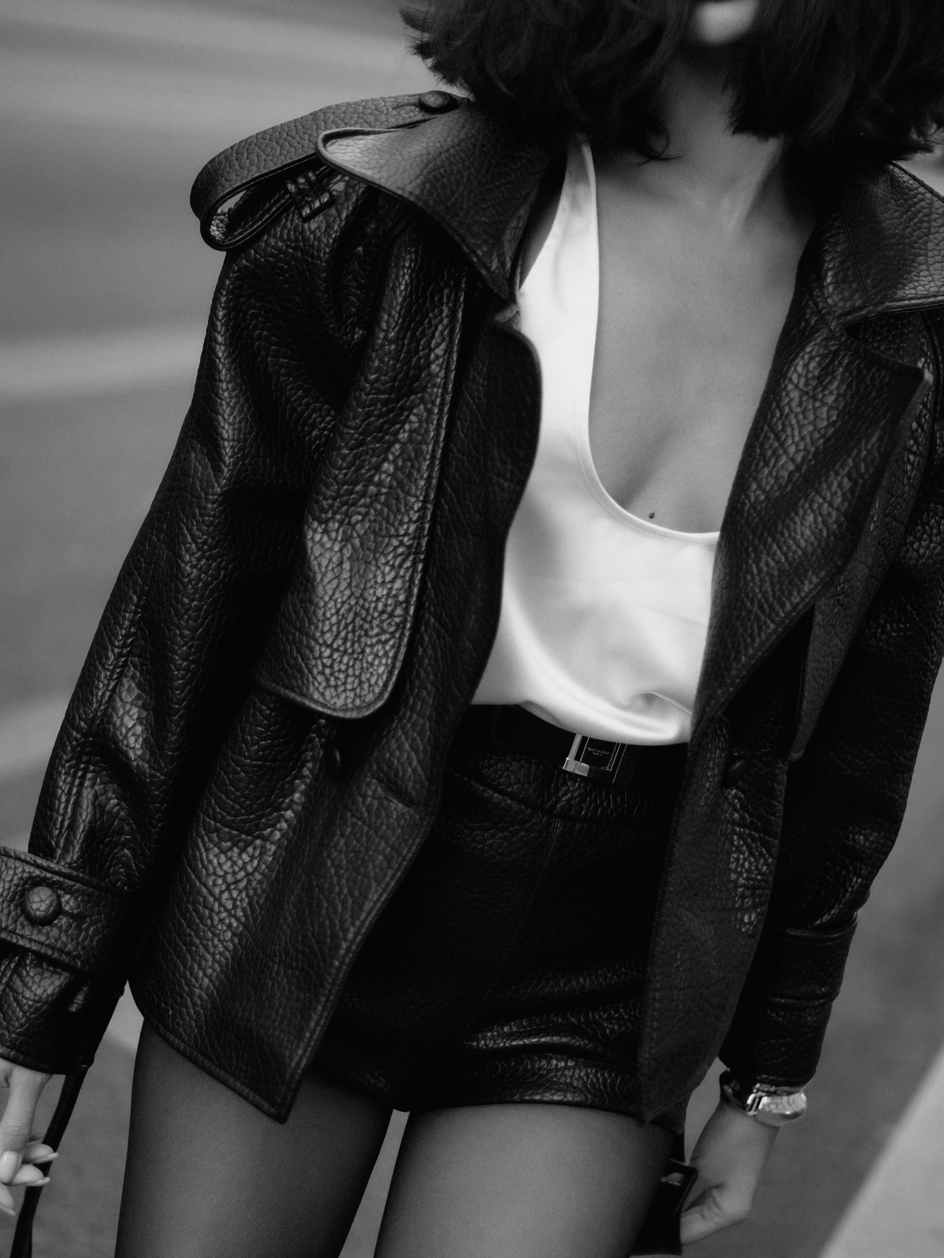 Black Leather Biker Jacket And Shorts Set - Image 3