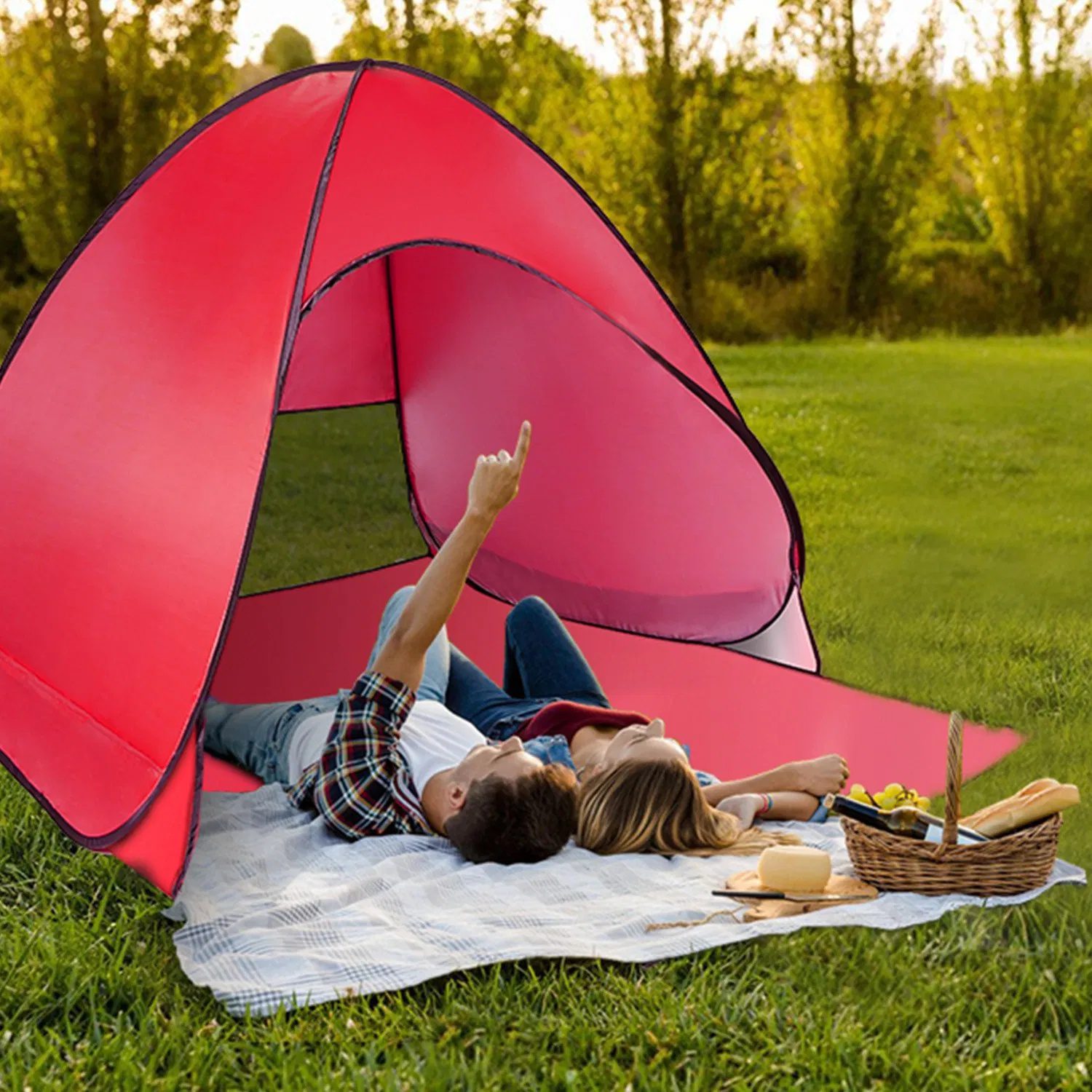 Pop Up Beach Tent Sun Shade Shelter Anti-UV Automatic Waterproof Tent Canopy for 2/3 Man w/ Net Window Storage Bag for Outdoor Beach Camping Fishing Park Lake - Image 4