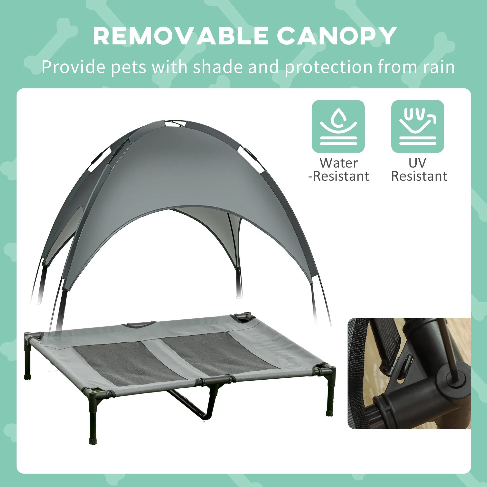 Large Elevated Dog Bed 6.2" L X 29.9" W 36.2" H Foldable Outdoor Cat Dog Canopy Cot w/ Carry Bag Grey - Image 5
