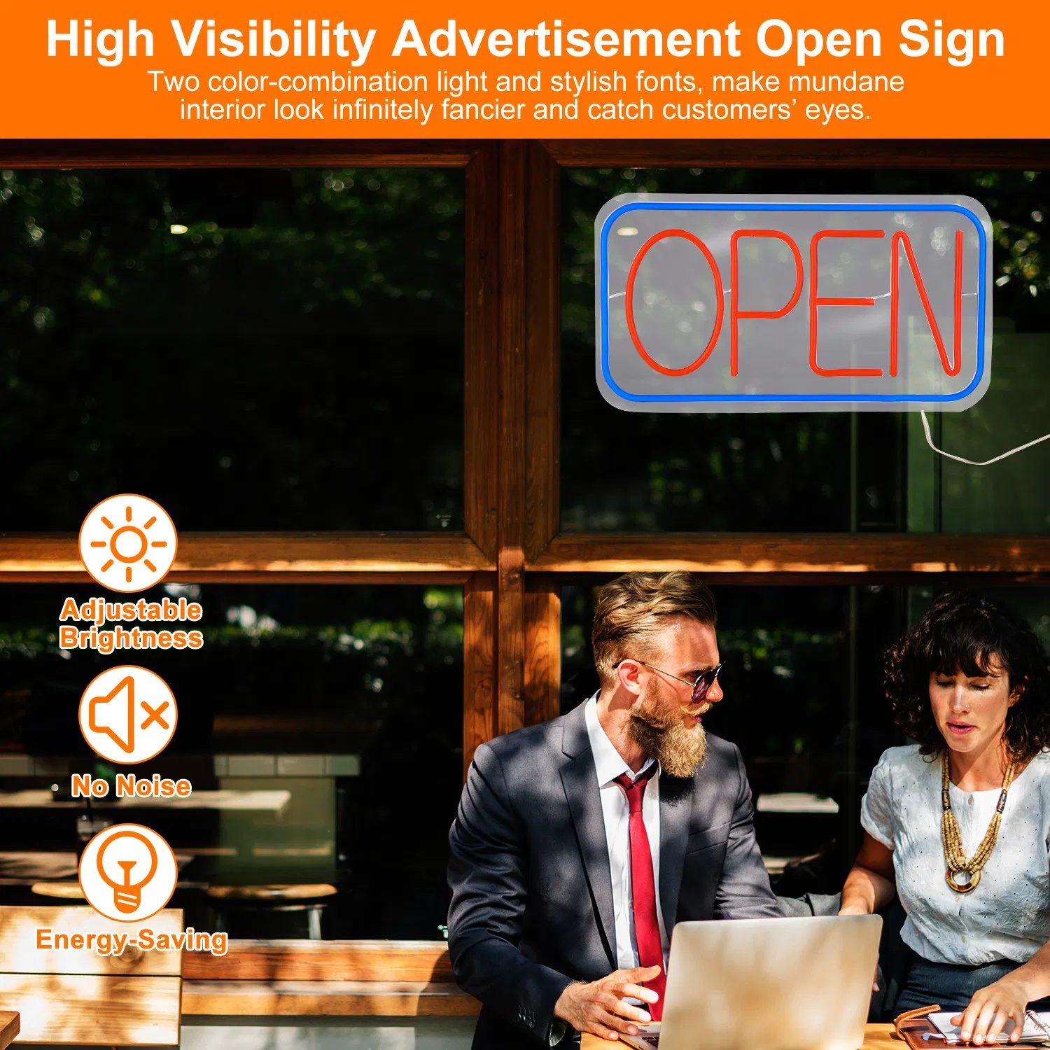 LED Open Sign 16.5x9.1in Business Neon Open Sign Advertisement Board with 11 Levels Adjustable Brightness - Image 9