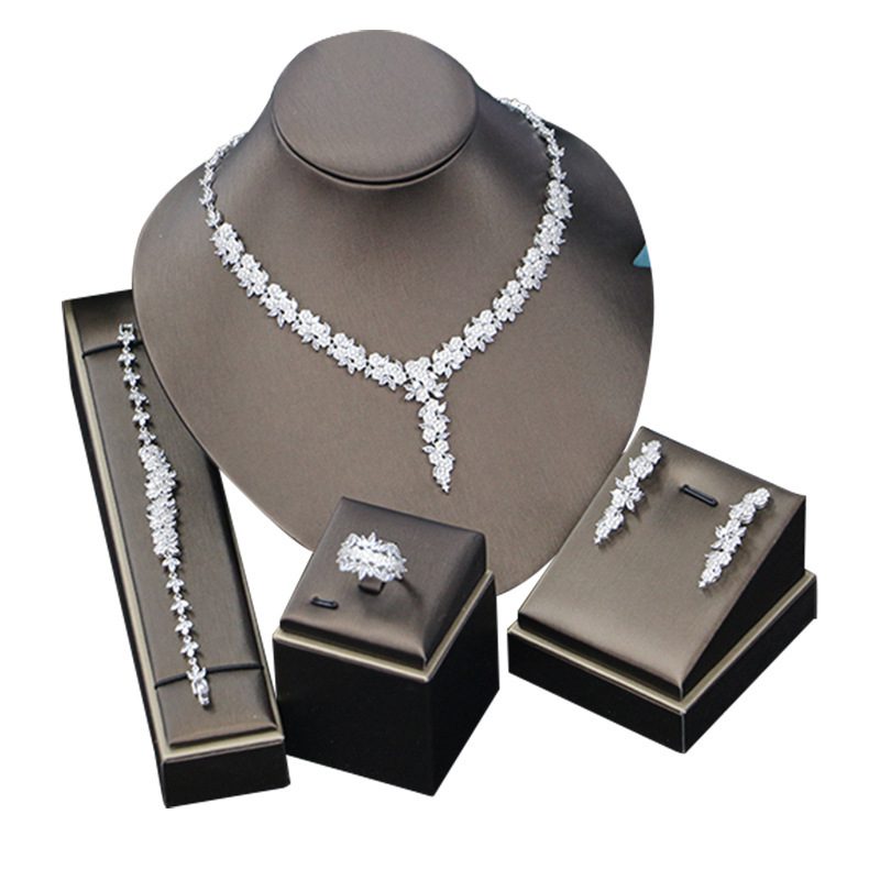 Bridal Wedding Dinner Jewelry Suit Fashion Rose Zircon Necklace Earrings Four-piece Set - Image 5