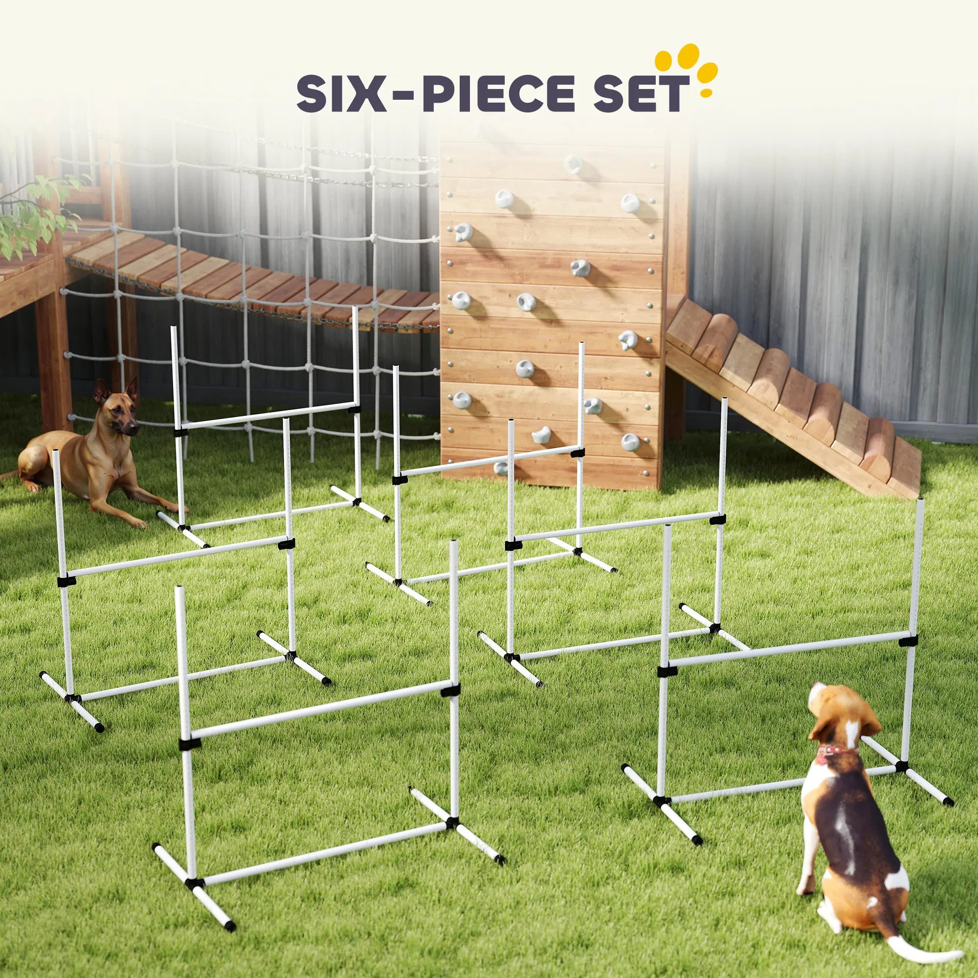 Set of 6 Dog Agility Training Equipment Adjustable Jump Bar Pet Exercise Kit with Carrying Bag (White) - Image 4