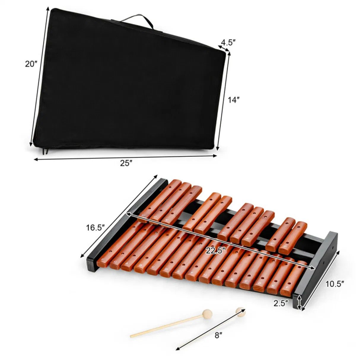 25 Notes Xylophone with 2 Mallets & Carrying Bag, Hardwood Pine Wood Brown Black for Beginners Adults - Image 5