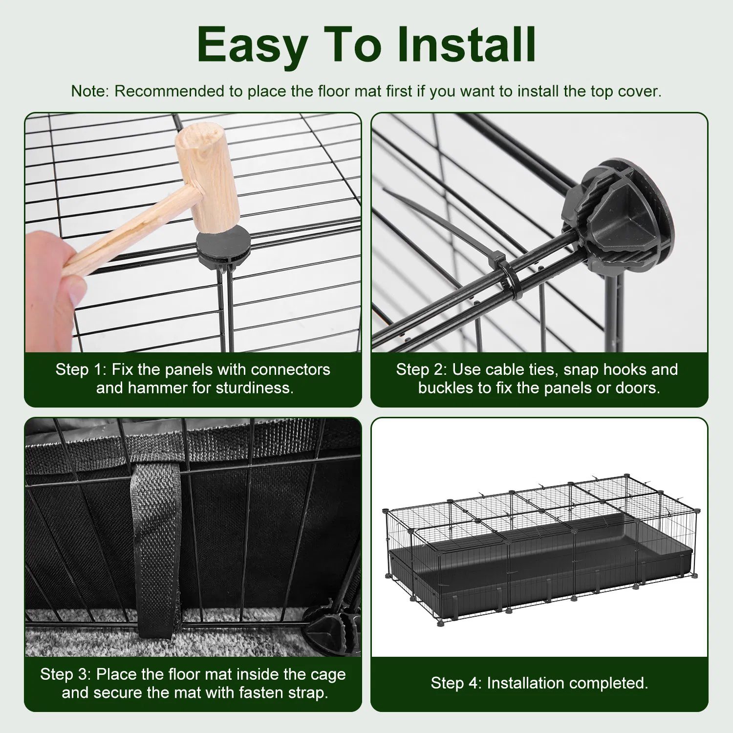 47x24x12" Guinea Pig Cage Small Animal Playpen DIY Metal Pet Enclosure with 20 Panels Waterproof Floor Mat for Hedgehogs Chickens Ducklings Rabbits Hamsters - Image 3