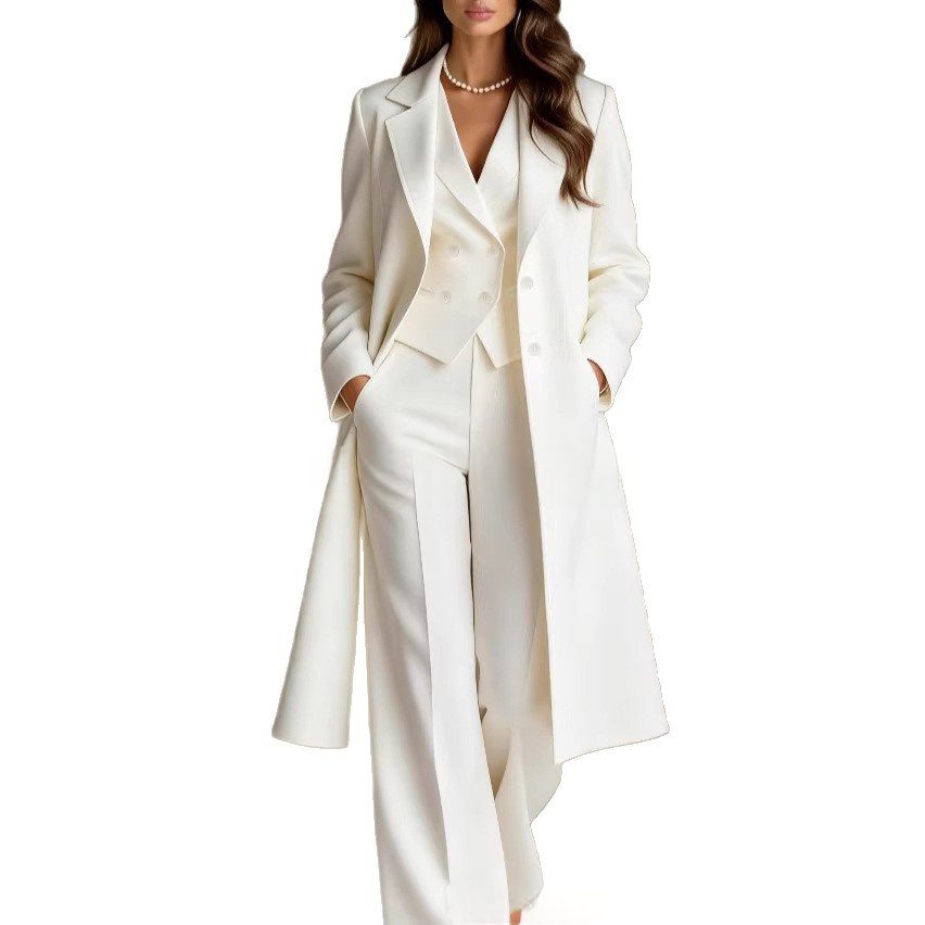 Solid-color Chic And Elegant Trench Coat And Suit Pants Three-piece Set - Image 5