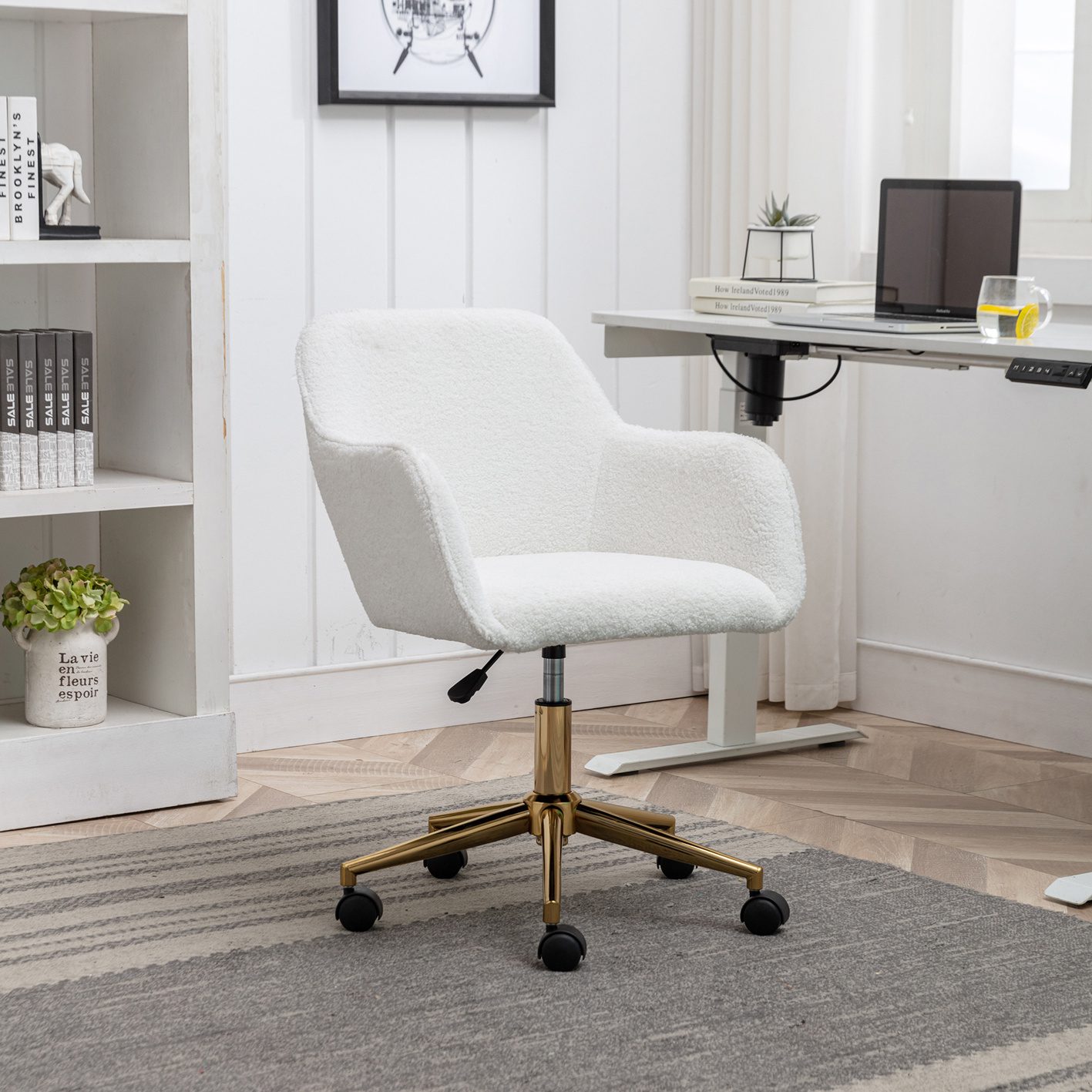 Modern Teddy Fabric Adjustable Height 360 Revolving Home Office Chair With Metal Legs - Image 10